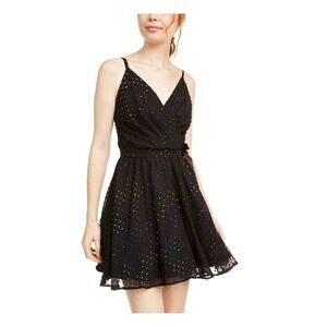 SECRET CHARM Womens Trapeze Micro Mini Dress Black Spaghetti Strap Juniors 3